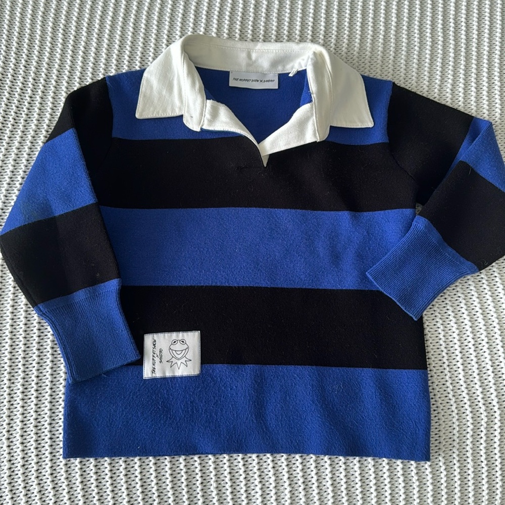 Sandro size 6 kids sweater the muppet show blue white and black stripe Kermit